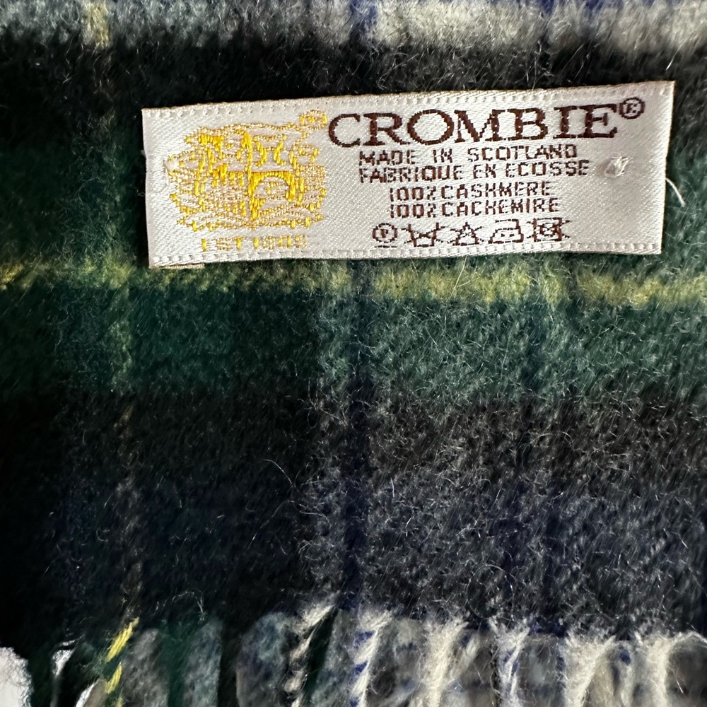 Crombie Cashmere Green and Blue Plaid Scarf
